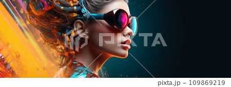 Young beautiful retro futuristic girl Young beautiful retro futuristic girl 109869219