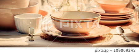 Table setting with flowers and decor in light colors Table setting with flowers and decor in light colors 109869245
