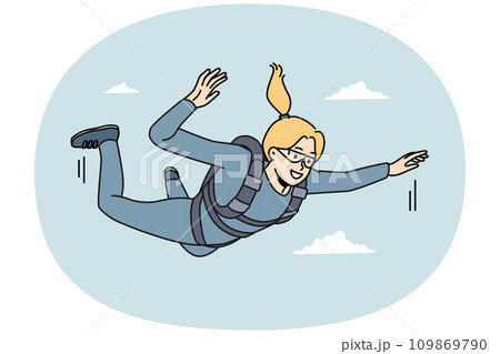 Overjoyed woman jump with parachute 109869790