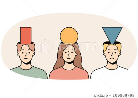 Diverse people with geometric figures in heads Diverse people with geometric figures in heads 109869798