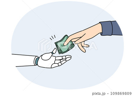 Man pass money to robot 109869809