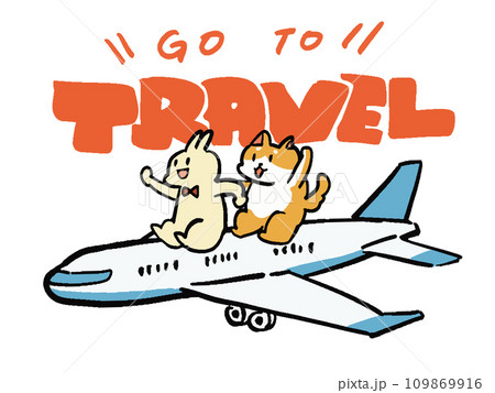 GO TO TRAVEL 飛行機　ジェット機とうさぎと犬のイラスト 109869916