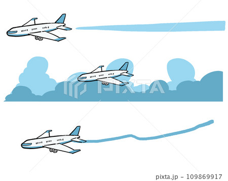 飛行機　ジェット機の青いラインイラストセット 109869917