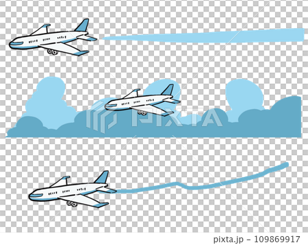 飛行機　ジェット機の青いラインイラストセット 109869917