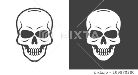 Vector Black and White Skull Icon Set Closeup Isolated. Skulls Collection with Outline, Cut Out Style in Front View. Hand Drawn Skull Head Design Template 109870280
