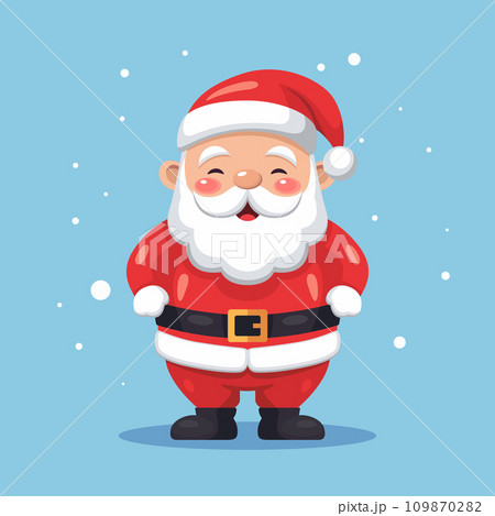 Flat Vector Portrait of Smiling Happy Santa Claus Icon. Cartoon Christmas Santa Claus Icon, Isolated Vector Illustration, Front View 109870282