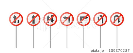 Vector Red and White Round Prohibition Sign Icon with Arrows. Traffic Sign Frame Closeup Isolated. Traffic Road Plate, Sign Design Template, Front View 109870287