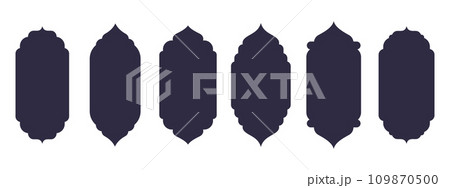 Arch window shapes. Oriental Islamic frames, mosque arch doorways or lantern silhouettes flat vector illustration set. Arabic style frames 109870500