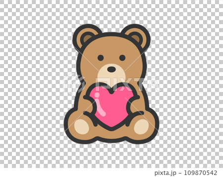 Illustration of a stuffed bear icon (color line drawing) with a heart Illustration of a stuffed bear icon (color line drawing) with a heart 109870542