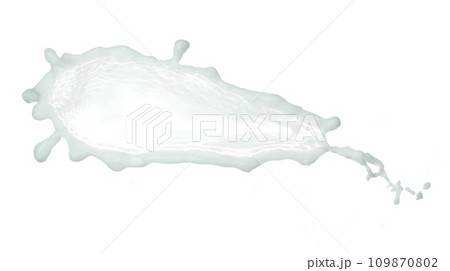 Daily Milk white lotion droplet fly splashing. Milk cream pour float to mid air. Moisturizer lotion explosion spill. White background isolated high speed shutter freeze 109870802