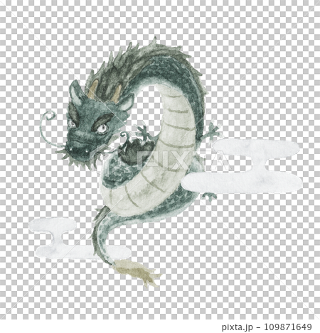 水彩絵の具で描いたモノクロ龍のイラスト 109871649