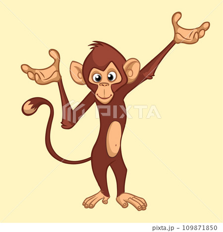 Cartoon monkey chimpanzee showing or presenting. Vector illustration of happy monkey character design isolated 109871850