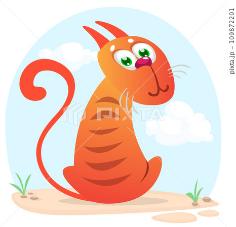 Cartoon funny cat. Fat striped cat illustration. Vector isolated 109872201