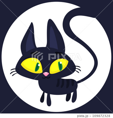 Cartoon witch black cat. Halloween funny cat illustration. Vector 109872328