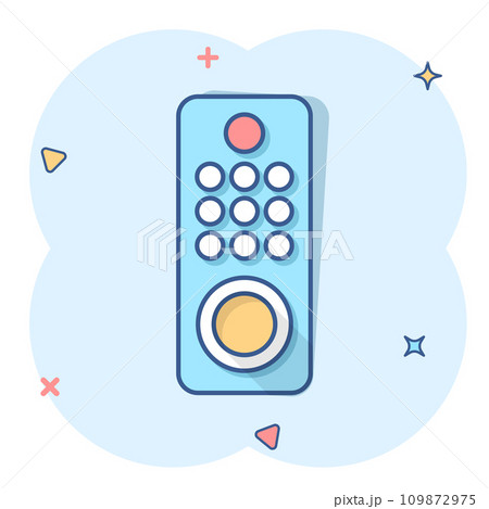 Tv remote icon in comic style. Television cartoon sign vector illustration on white isolated background. Broadcast splash effect business concept. Tv remote icon in comic style. Television cartoon sign vector illustration on white isolated background. Broadcast splash effect business concept. 109872975