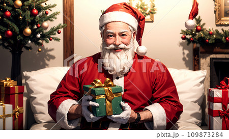 クリスマスプレゼントを渡すサンタクロース クリスマスプレゼントを渡すサンタクロース 109873284