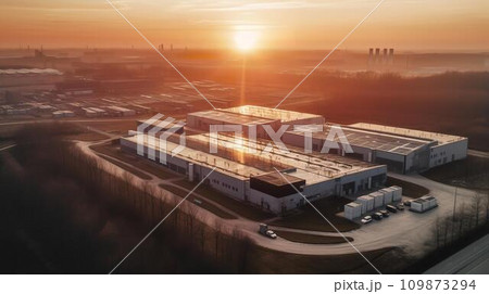夕暮れ時の大規模な工場の外観写真 夕暮れ時の大規模な工場の外観写真 109873294