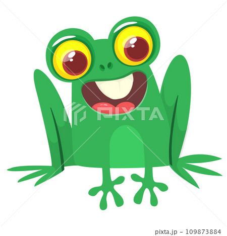 Cartoon green froggy frog mascot character in cartoon style. Vector illustration isolated on white. Design for print 109873884