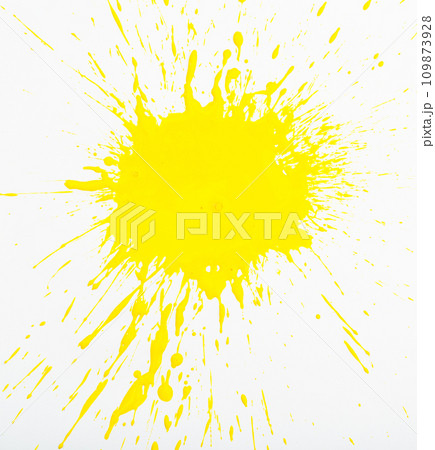 Image of yellow paint spots spilled on background of white paper Image of yellow paint spots spilled on background of white paper 109873928