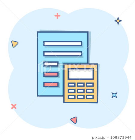Tax payment icon in comic style. Budget invoice cartoon vector illustration on white isolated background. Calculate document splash effect business concept. Tax payment icon in comic style. Budget invoice cartoon vector illustration on white isolated background. Calculate document splash effect business concept. 109873944