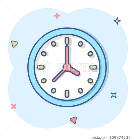 Clock icon in comic style. Watch cartoon vector illustration on white isolated background. Timer splash effect business concept. Clock icon in comic style. Watch cartoon vector illustration on white isolated background. Timer splash effect business concept. 109874133