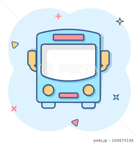 Bus icon in comic style. Coach car cartoon vector illustration on white isolated background. Autobus splash effect business concept. Bus icon in comic style. Coach car cartoon vector illustration on white isolated background. Autobus splash effect business concept. 109874198