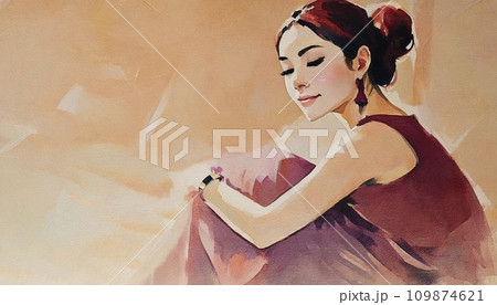 リラックスしている一人の女性　余白スペース　イラスト 109874621