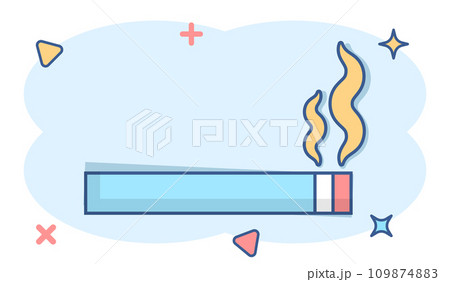 Cigarette icon in comic style. Smoke cartoon vector illustration on white isolated background. Nicotine splash effect business concept. 109874883