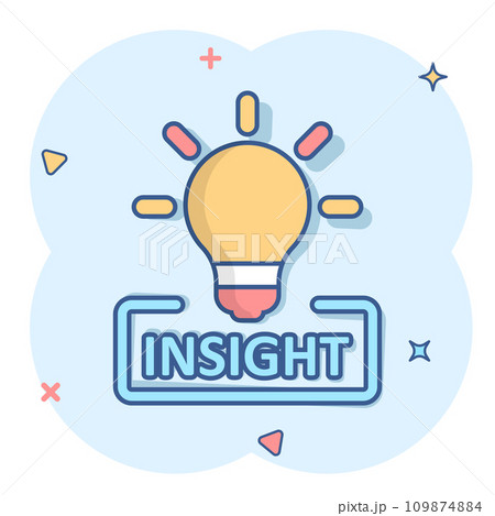 Insight icon in comic style. Bulb vector cartoon illustration on white isolated background. Idea business concept splash effect. Insight icon in comic style. Bulb vector cartoon illustration on white isolated background. Idea business concept splash effect. 109874884