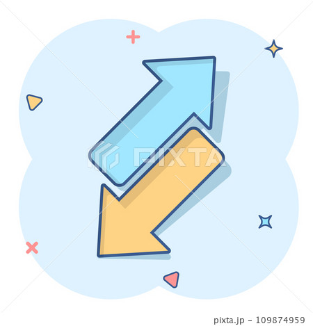 Reverse arrow sign icon in comic style. Refresh vector cartoon illustration on white isolated background. Reload business concept splash effect. 109874959