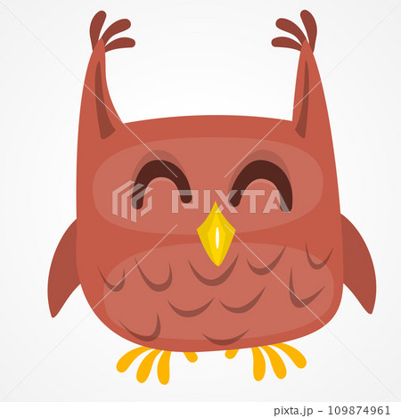Funny cartoon owl with big eyes. Vector illustration. Design for print, children book illustration or party 109874961