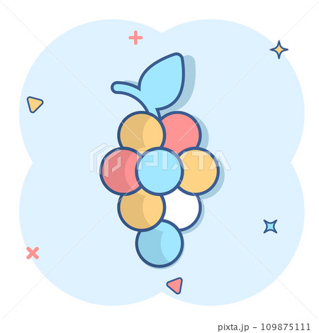 Grape fruits sign icon in comic style. Grapevine vector cartoon illustration on white isolated background. Wine grapes business concept splash effect. 109875111