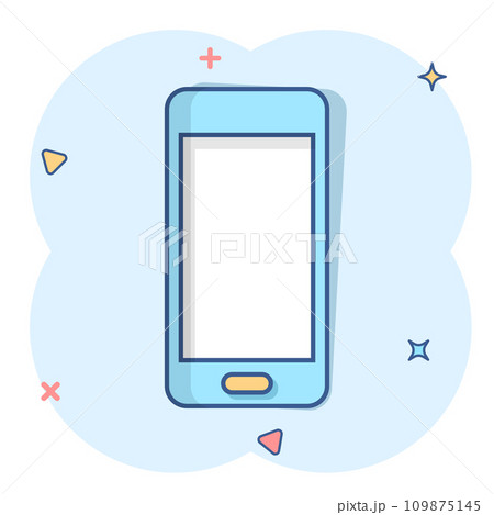 Phone device sign icon in comic style. Smartphone vector cartoon illustration on white isolated background. Telephone business concept splash effect. 109875145