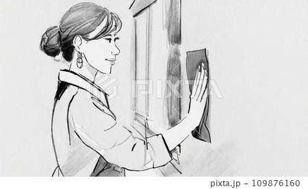 掃除をする女性　窓拭きをする女性　イラスト 109876160
