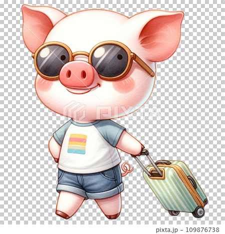 Cute pig in sunglasses with a suitcase watercolor illustration.AI Generate Cute pig in sunglasses with a suitcase watercolor illustration.AI Generate 109876738