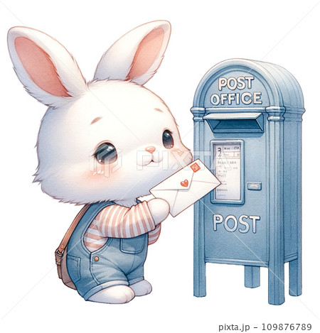 bunny sending love envelope at post office box watercolor illustration . .AI Generate bunny sending love envelope at post office box watercolor illustration . .AI Generate 109876789