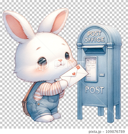 bunny sending love envelope at post office box watercolor illustration . .AI Generate bunny sending love envelope at post office box watercolor illustration . .AI Generate 109876789