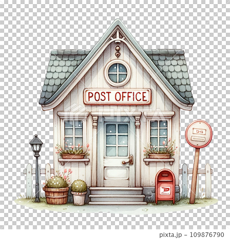post office cartoon watercolor illustration . .AI Generate 109876790