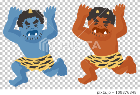 Vector set of red demon and blue demon running away 109876849