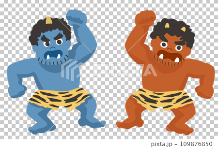 Angry red demon and blue demon vector set 109876850