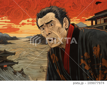 浮世絵風　着物を着た男　 109877974