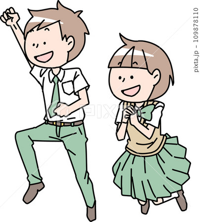 ブレザー夏服の男女　ジャンプ 109878110