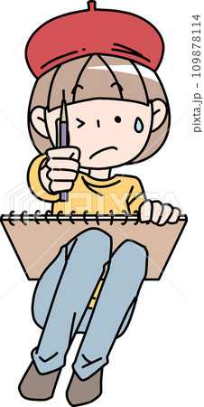 鉛筆を持つ女性画家 109878114