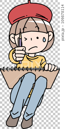 鉛筆を持つ女性画家 109878114