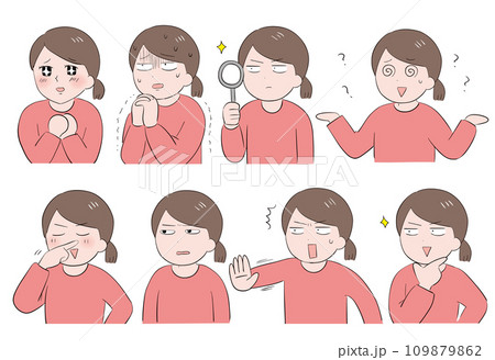 女性(左向き)のいろんな表情のセット③ 女性(左向き)のいろんな表情のセット③ 109879862