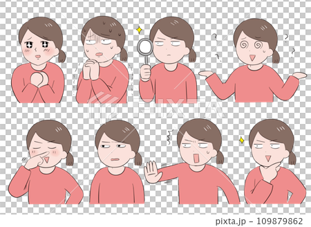 Set of various facial expressions for women (facing left) ③ Set of various facial expressions for women (facing left) ③ 109879862