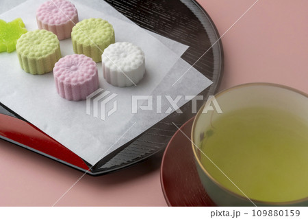 落雁 お茶 緑茶 ゆげ ピンク 落雁 お茶 緑茶 ゆげ ピンク 109880159