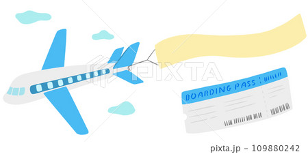 飛行機とバナー空中看板とチケット、かわいいシンプルな手描きイラスト 109880242