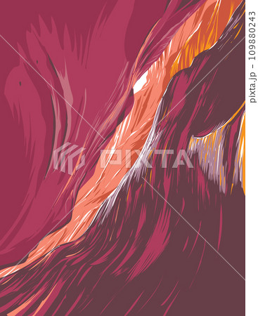 Upper Antelope Canyon in Lake Powell Navajo Tribal Park Arizona WPA Poster Art Upper Antelope Canyon in Lake Powell Navajo Tribal Park Arizona WPA Poster Art 109880243