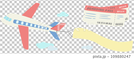 飛行機とバナー空中看板とチケット、かわいいシンプルな手描きイラスト 109880247